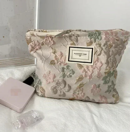 Women Floral Beauty Cosmetic Bag Makeup Case Organizer Korean Embroidery Corduroy Travel Large Wash Toiletry Storage Bag Pouch 11
