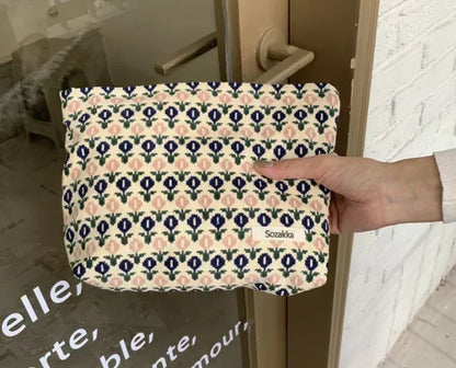 Women Floral Beauty Cosmetic Bag Makeup Case Organizer Korean Embroidery Corduroy Travel Large Wash Toiletry Storage Bag Pouch 12