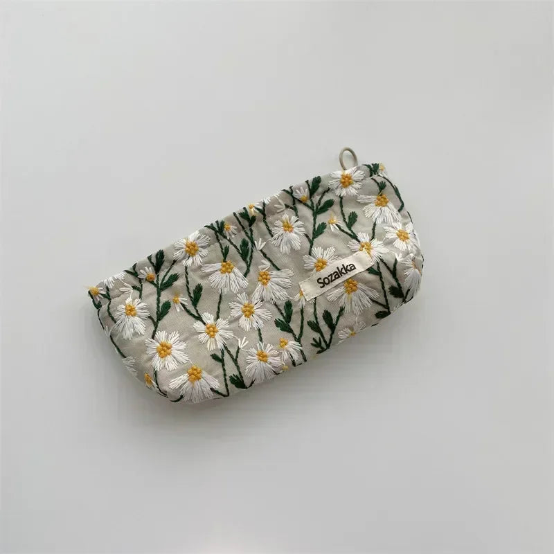Women Floral Beauty Cosmetic Bag Makeup Case Organizer Korean Embroidery Corduroy Travel Large Wash Toiletry Storage Bag Pouch 13