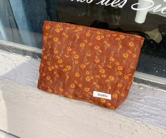 Women Floral Beauty Cosmetic Bag Makeup Case Organizer Korean Embroidery Corduroy Travel Large Wash Toiletry Storage Bag Pouch 15