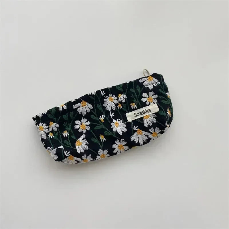 Women Floral Beauty Cosmetic Bag Makeup Case Organizer Korean Embroidery Corduroy Travel Large Wash Toiletry Storage Bag Pouch 17