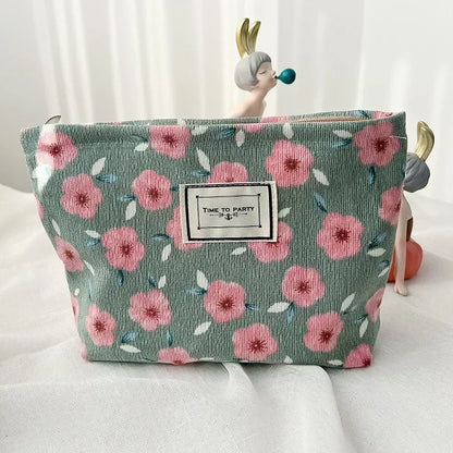 Women Floral Beauty Cosmetic Bag Makeup Case Organizer Korean Embroidery Corduroy Travel Large Wash Toiletry Storage Bag Pouch 19