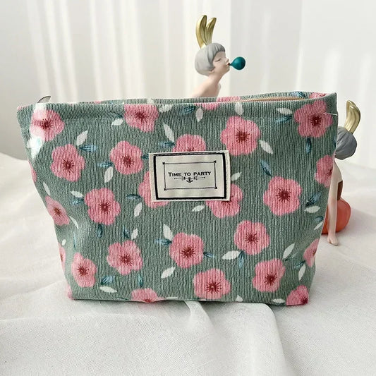 Women Floral Beauty Cosmetic Bag Makeup Case Organizer Korean Embroidery Corduroy Travel Large Wash Toiletry Storage Bag Pouch 19