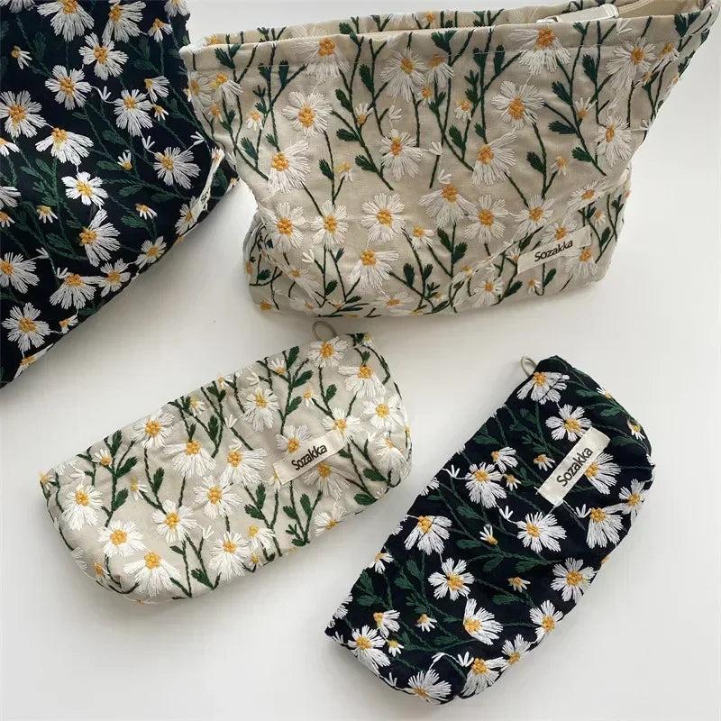 Women Floral Beauty Cosmetic Bag Makeup Case Organizer Korean Embroidery Corduroy Travel Large Wash Toiletry Storage Bag Pouch 2