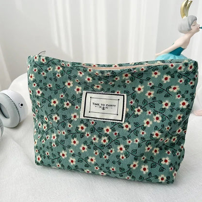 Women Floral Beauty Cosmetic Bag Makeup Case Organizer Korean Embroidery Corduroy Travel Large Wash Toiletry Storage Bag Pouch 20