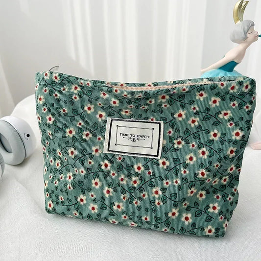 Women Floral Beauty Cosmetic Bag Makeup Case Organizer Korean Embroidery Corduroy Travel Large Wash Toiletry Storage Bag Pouch 20