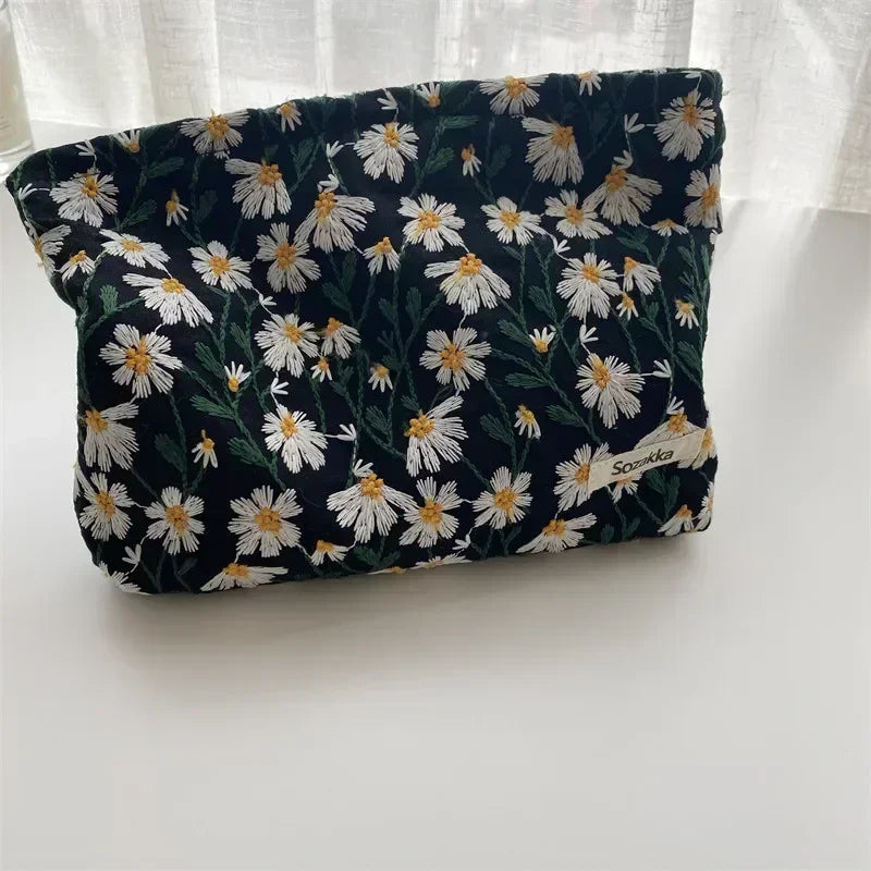 Women Floral Beauty Cosmetic Bag Makeup Case Organizer Korean Embroidery Corduroy Travel Large Wash Toiletry Storage Bag Pouch 22