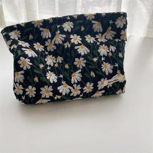 Women Floral Beauty Cosmetic Bag Makeup Case Organizer Korean Embroidery Corduroy Travel Large Wash Toiletry Storage Bag Pouch 22
