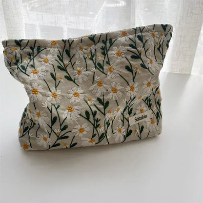 Women Floral Beauty Cosmetic Bag Makeup Case Organizer Korean Embroidery Corduroy Travel Large Wash Toiletry Storage Bag Pouch 23