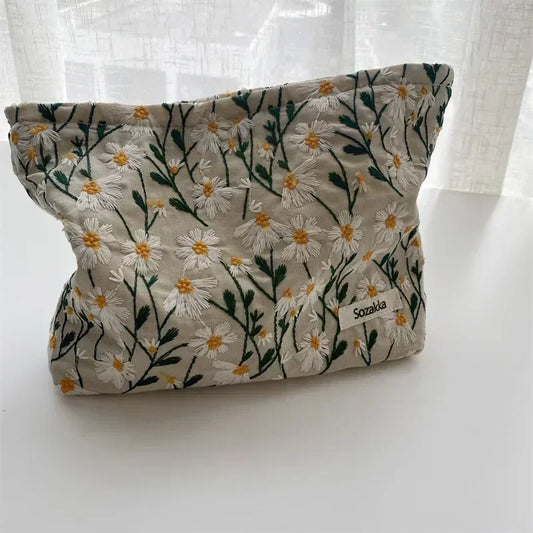 Women Floral Beauty Cosmetic Bag Makeup Case Organizer Korean Embroidery Corduroy Travel Large Wash Toiletry Storage Bag Pouch 23