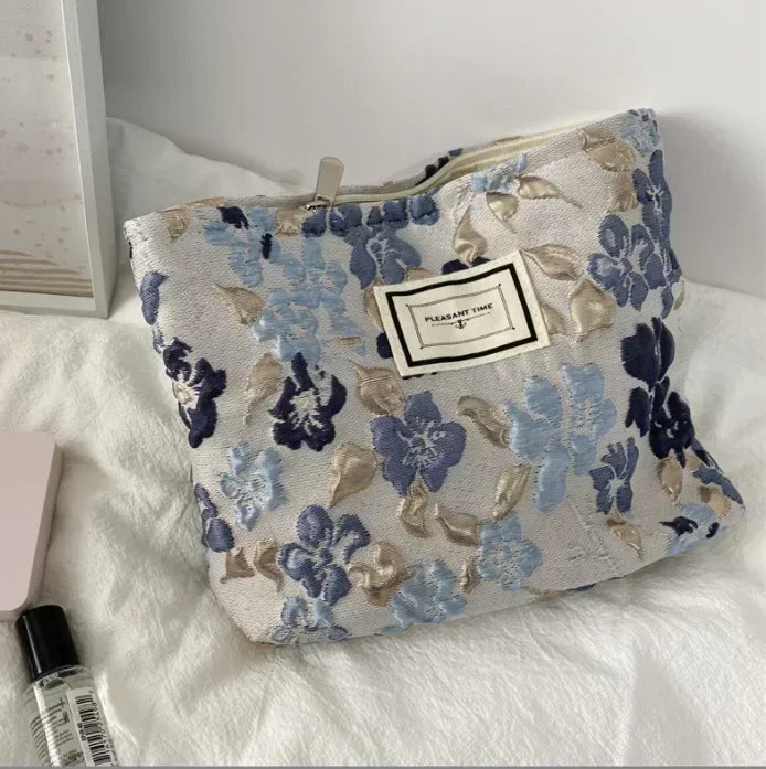 Women Floral Beauty Cosmetic Bag Makeup Case Organizer Korean Embroidery Corduroy Travel Large Wash Toiletry Storage Bag Pouch 6