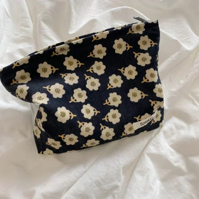 Women Floral Beauty Cosmetic Bag Makeup Case Organizer Korean Embroidery Corduroy Travel Large Wash Toiletry Storage Bag Pouch 7