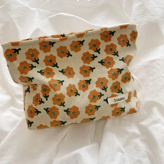 Women Floral Beauty Cosmetic Bag Makeup Case Organizer Korean Embroidery Corduroy Travel Large Wash Toiletry Storage Bag Pouch 8