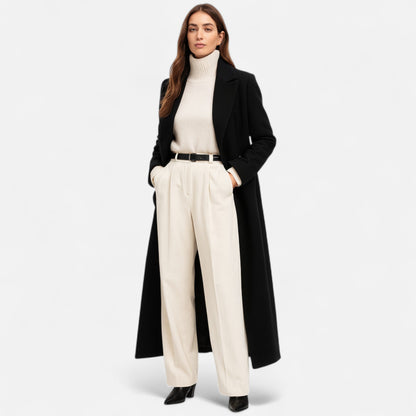 Women's Black Maxi Overcoat – Chic Longline Outerwear for Year-Round Wear 1