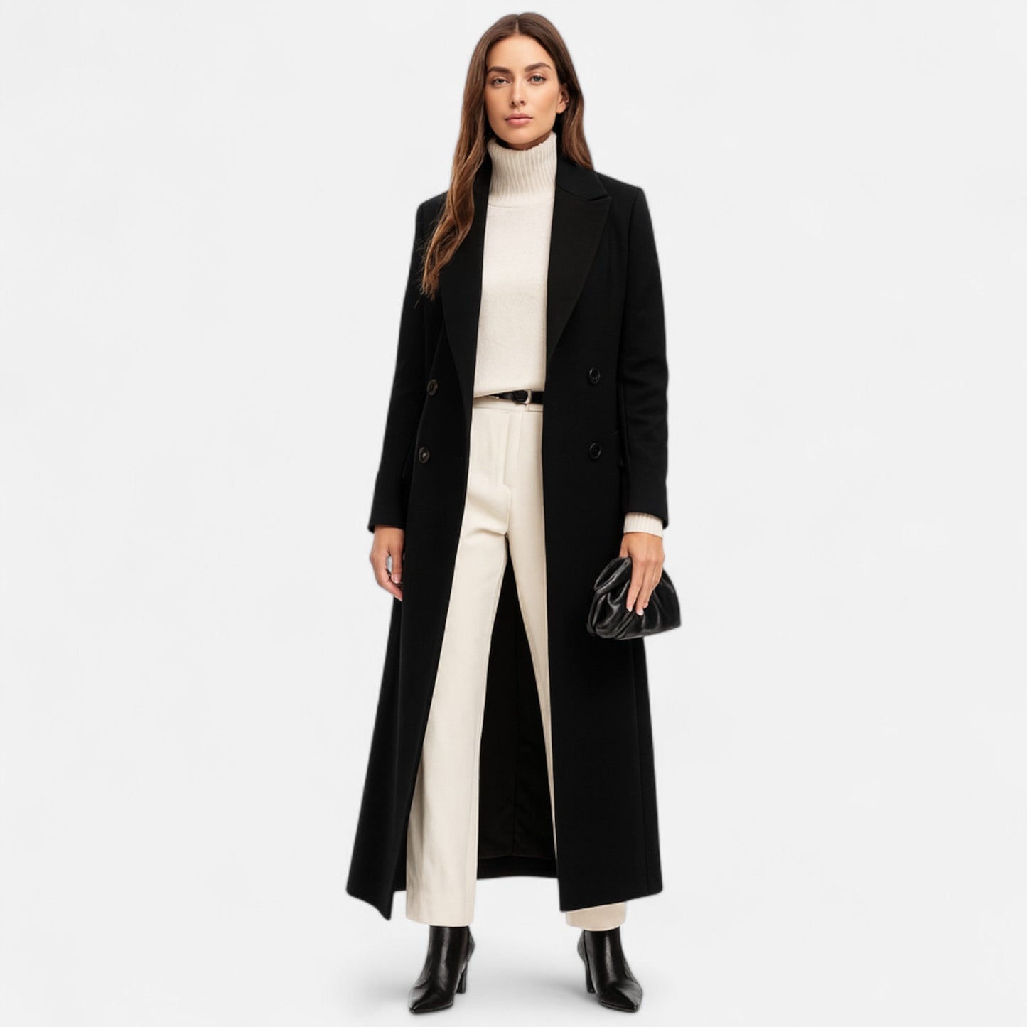 Women's Black Maxi Overcoat – Chic Longline Outerwear for Year-Round Wear 2