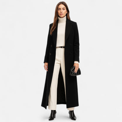 Women's Black Maxi Overcoat – Chic Longline Outerwear for Year-Round Wear 2