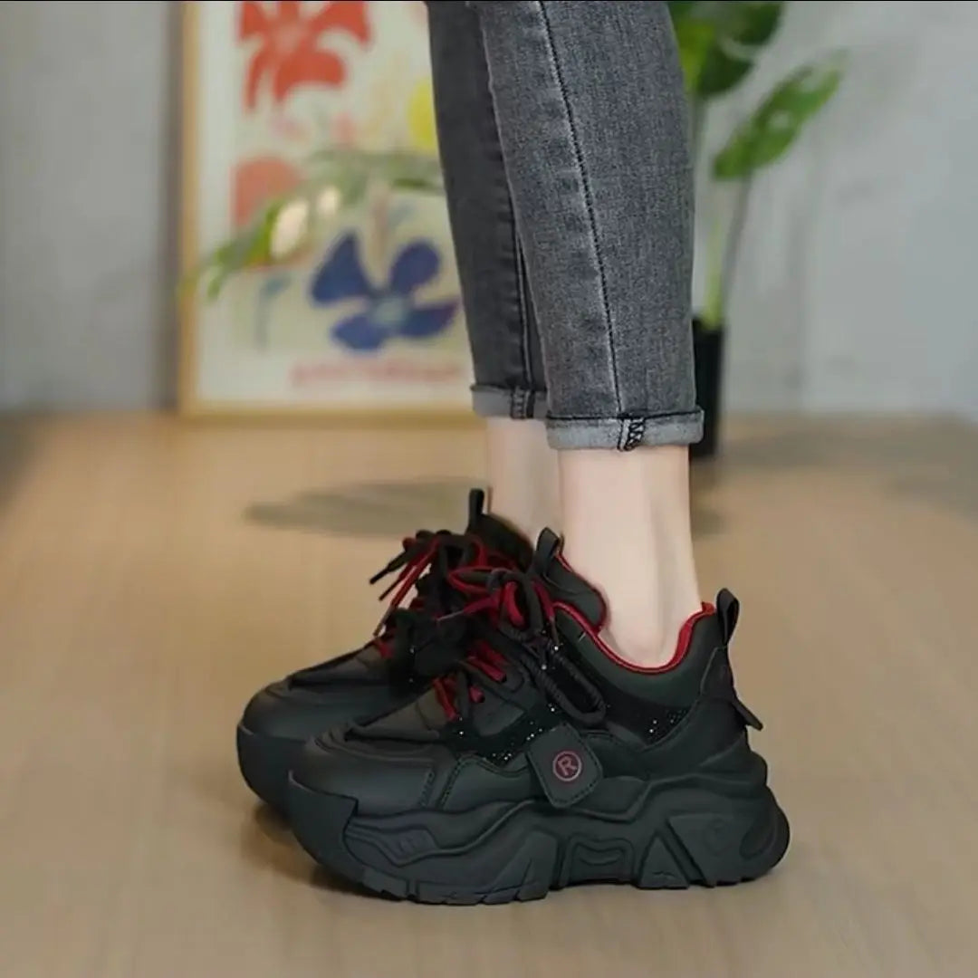 Women's Chunky Sneakers 2026 New Spring Autumn Thick Sole Versatile Casual Sneakers Hot Sale Fashion Lace Up Shoes for Women 2
