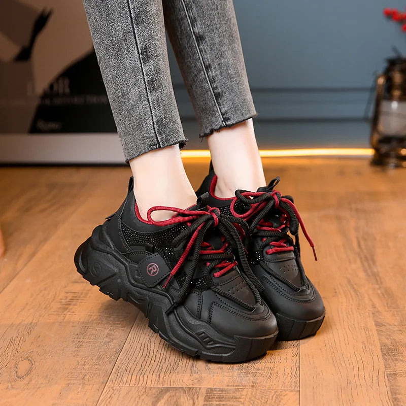 Women's Chunky Sneakers 2026 New Spring Autumn Thick Sole Versatile Casual Sneakers Hot Sale Fashion Lace Up Shoes for Women 5