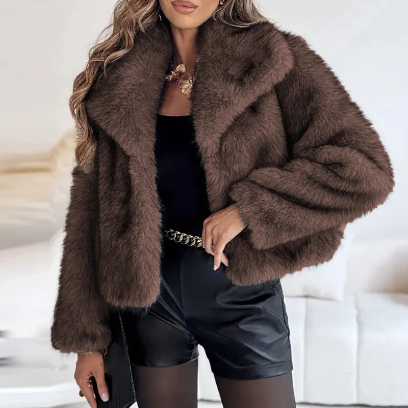 Women's Faux-Fur Short Jacket — Lightweight, Warm Winter Coat for Chic High-Street Fashion