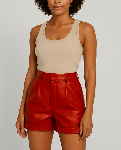 Women's High-Waisted Leather Shorts 4