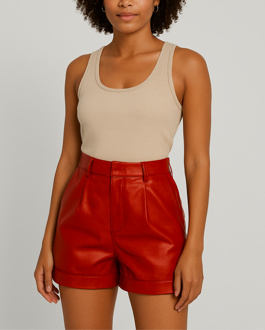 Women's High-Waisted Leather Shorts 4