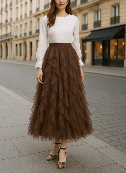 Women's Layered Tulle Midi Skirt 4