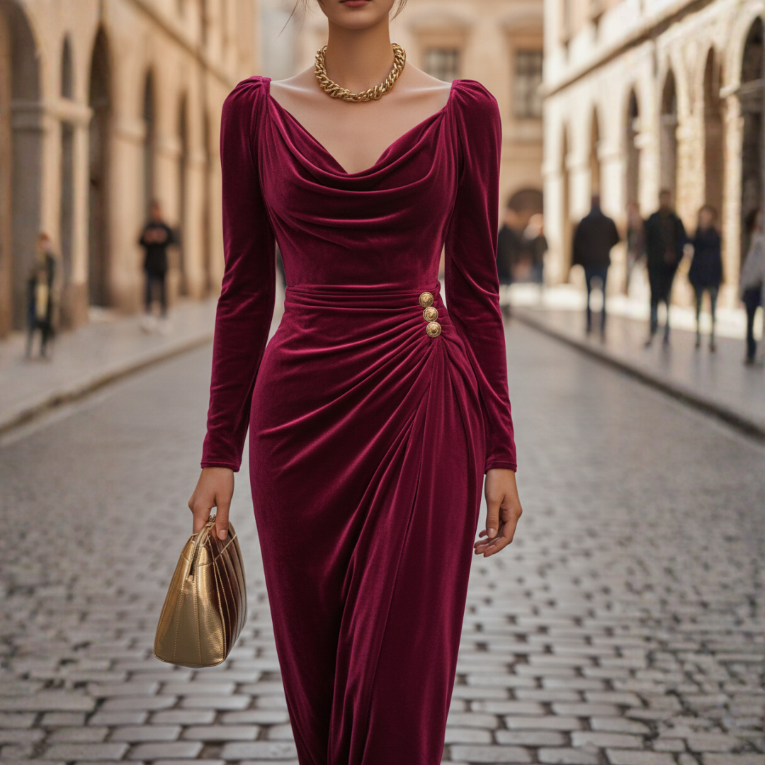 Women's Long Dress with Draped Neckline 5