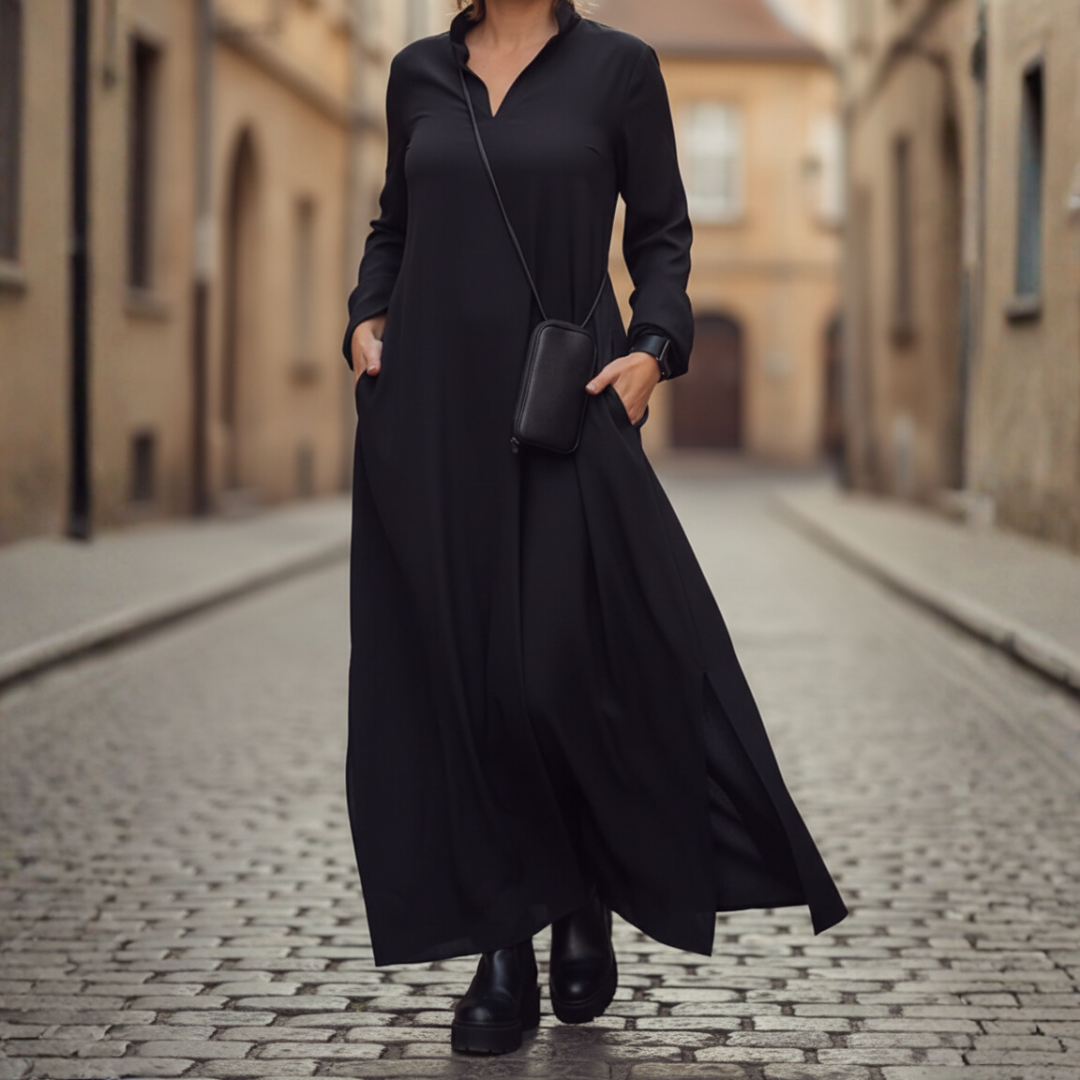 Women's Long Dress with High Neck and Pockets 3