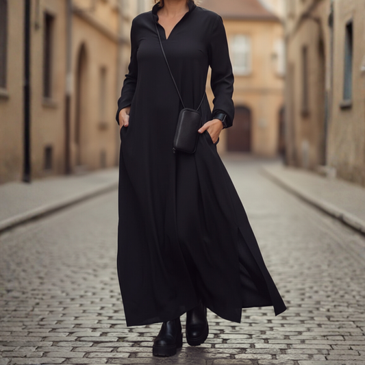Women's Long Dress with High Neck and Pockets 3