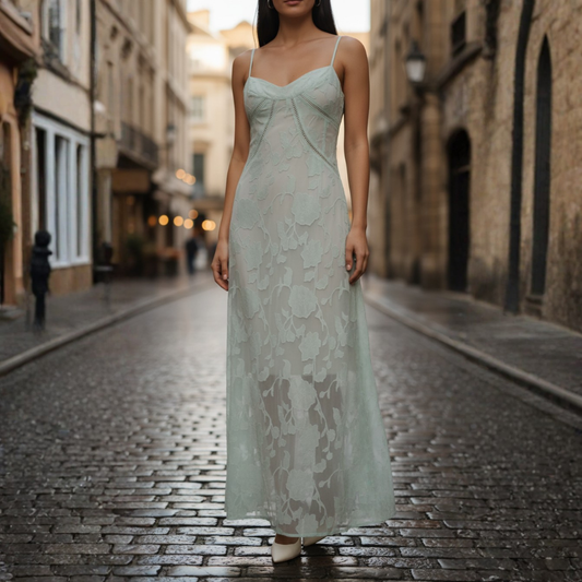 Women's Maxi Dress in Lace with Thin Straps 0