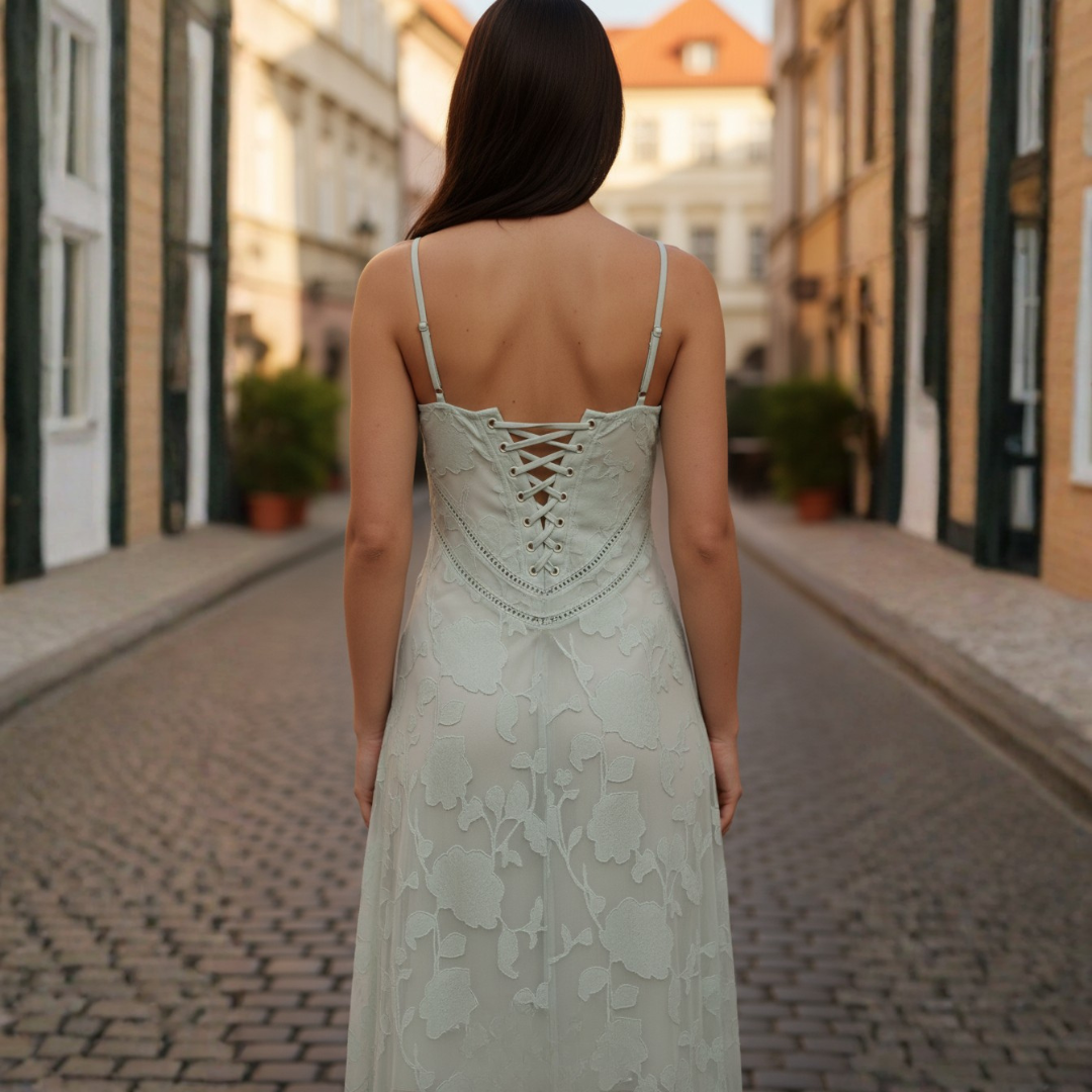 Women's Maxi Dress in Lace with Thin Straps 1