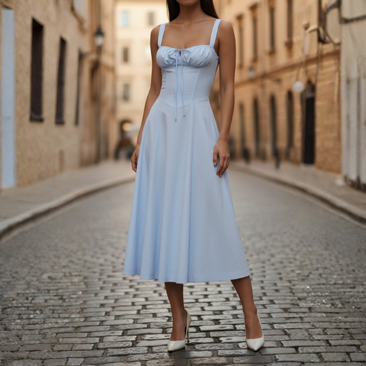 Women's Midi Dress with Lace-Up Bodice and Flared Skirt 4