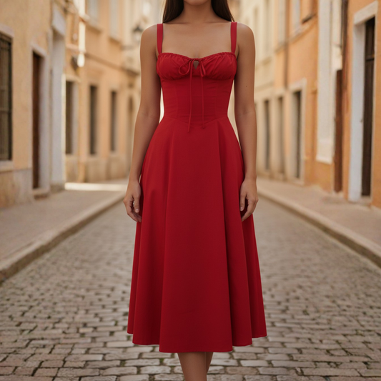 Women's Midi Dress with Lace-Up Bodice and Flared Skirt 5