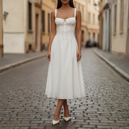 Women's Midi Dress with Lace-Up Bodice and Flared Skirt 6