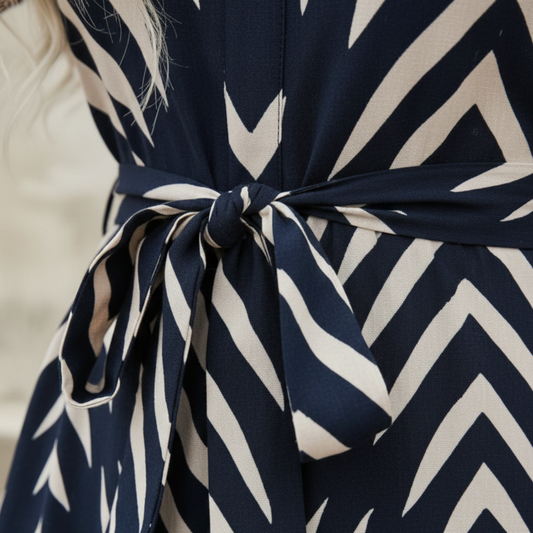 Women's Midi Dress with Stripes, V-Neck, and Belt 2