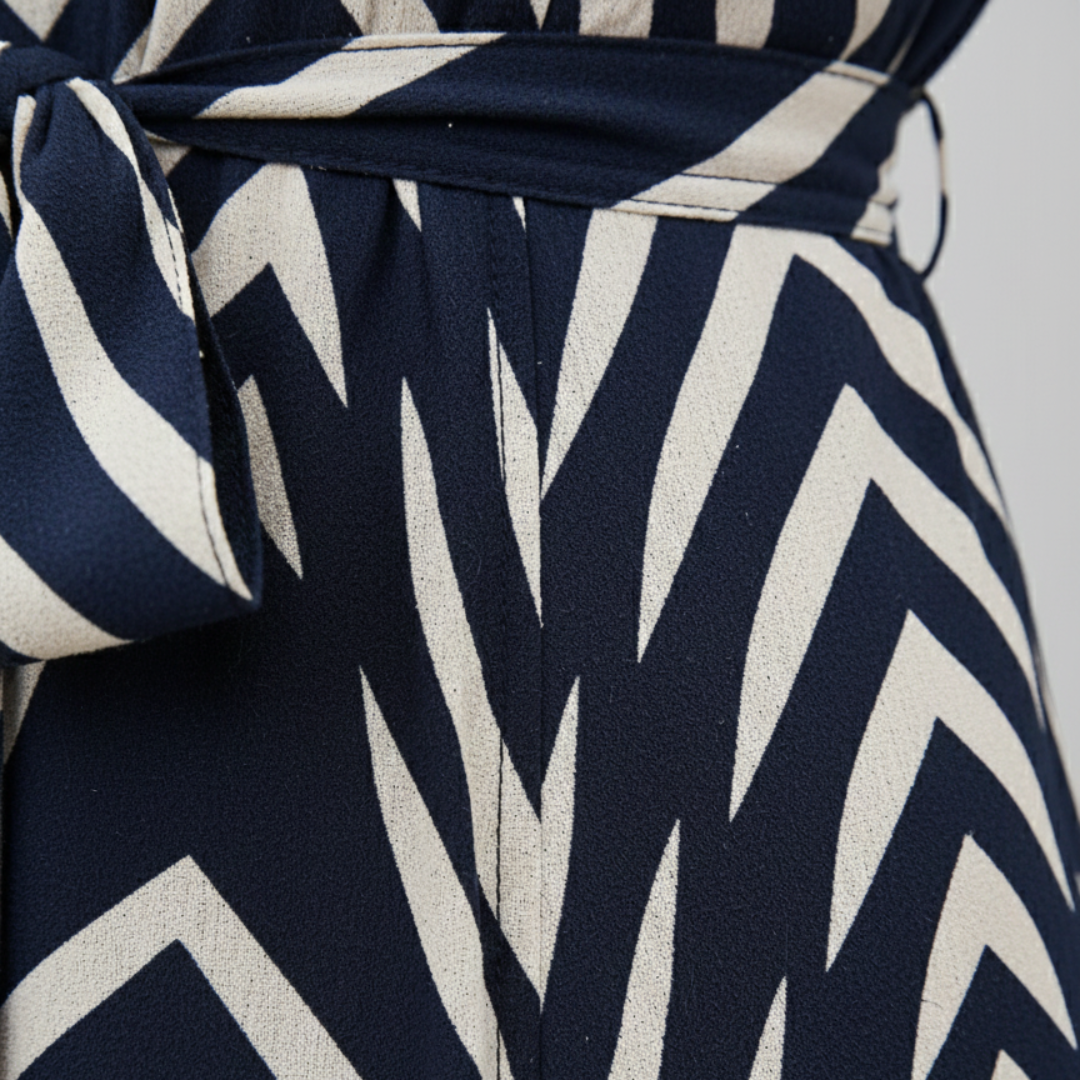 Women's Midi Dress with Stripes, V-Neck, and Belt 3