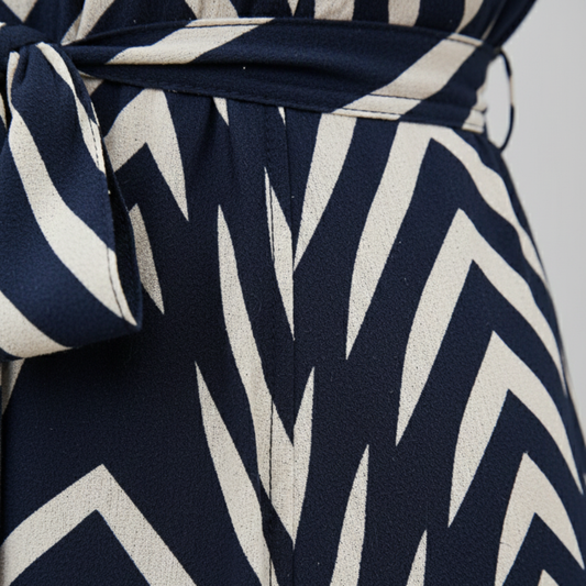 Women's Midi Dress with Stripes, V-Neck, and Belt 3