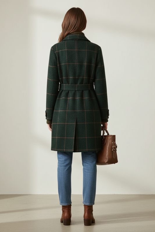 Women's Retro Lapel Plaid Tweed Coat 1