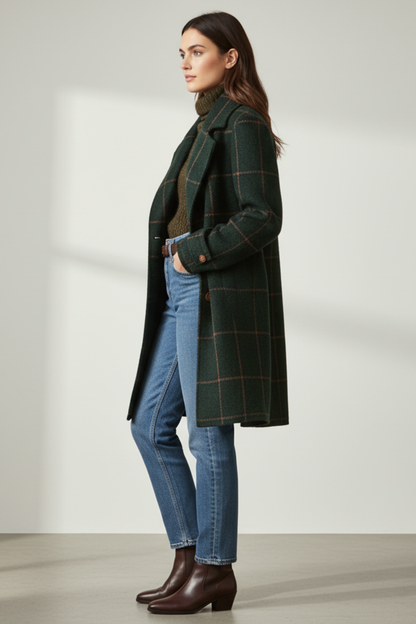 Women's Retro Lapel Plaid Tweed Coat 2