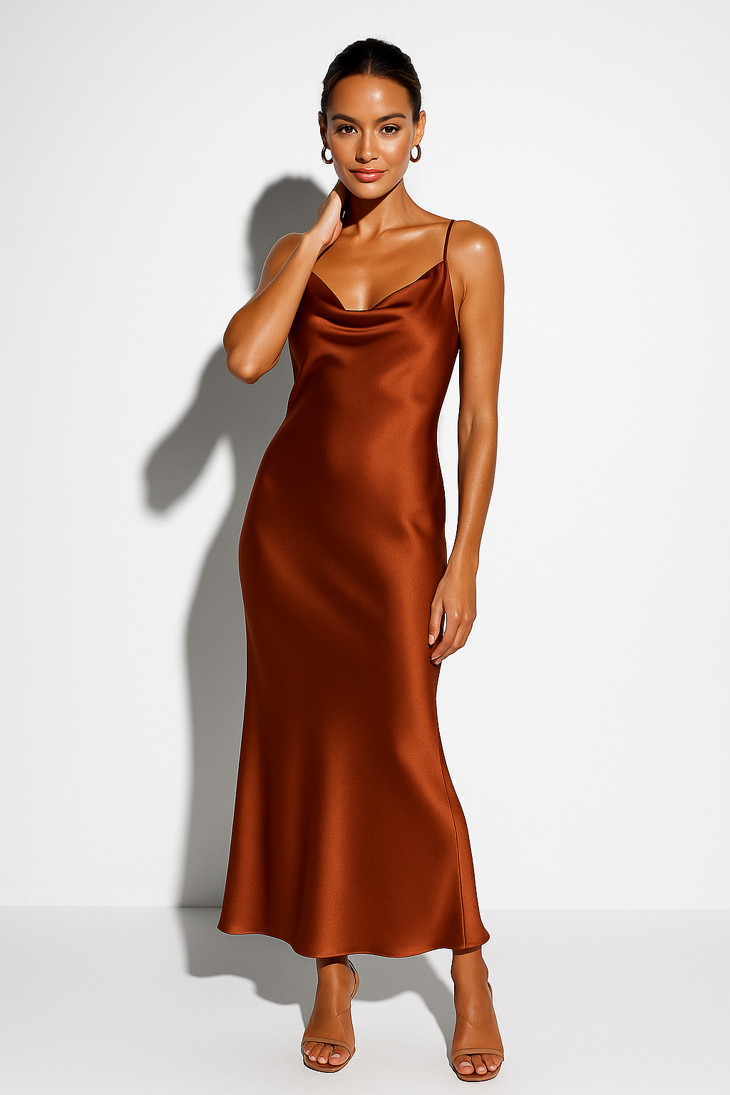 Women’s Satin Cowl Neck Slip Maxi Dress 4