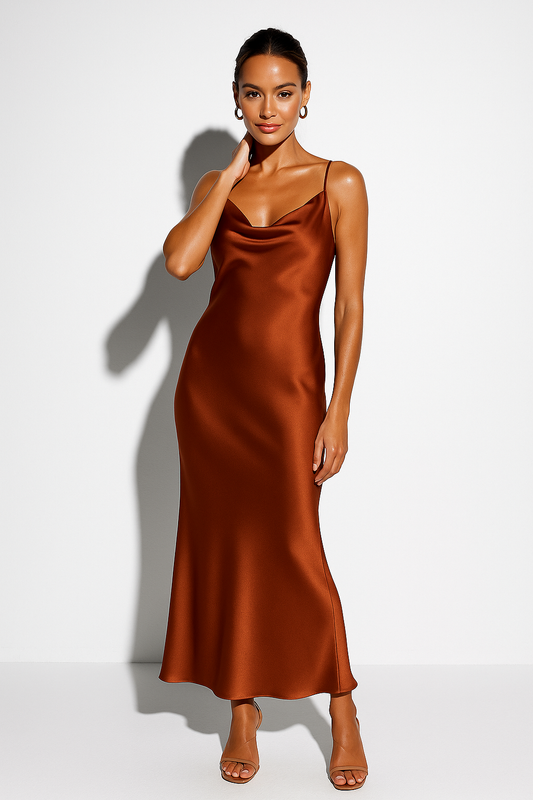 Women’s Satin Cowl Neck Slip Maxi Dress 4