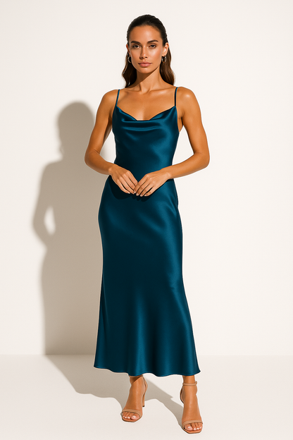 Women’s Satin Cowl Neck Slip Maxi Dress 5