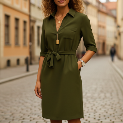 Women's Shirt Dress High-Quality Material Three-Quarter Sleeves 0