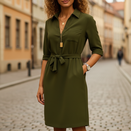 Women's Shirt Dress High-Quality Material Three-Quarter Sleeves 0