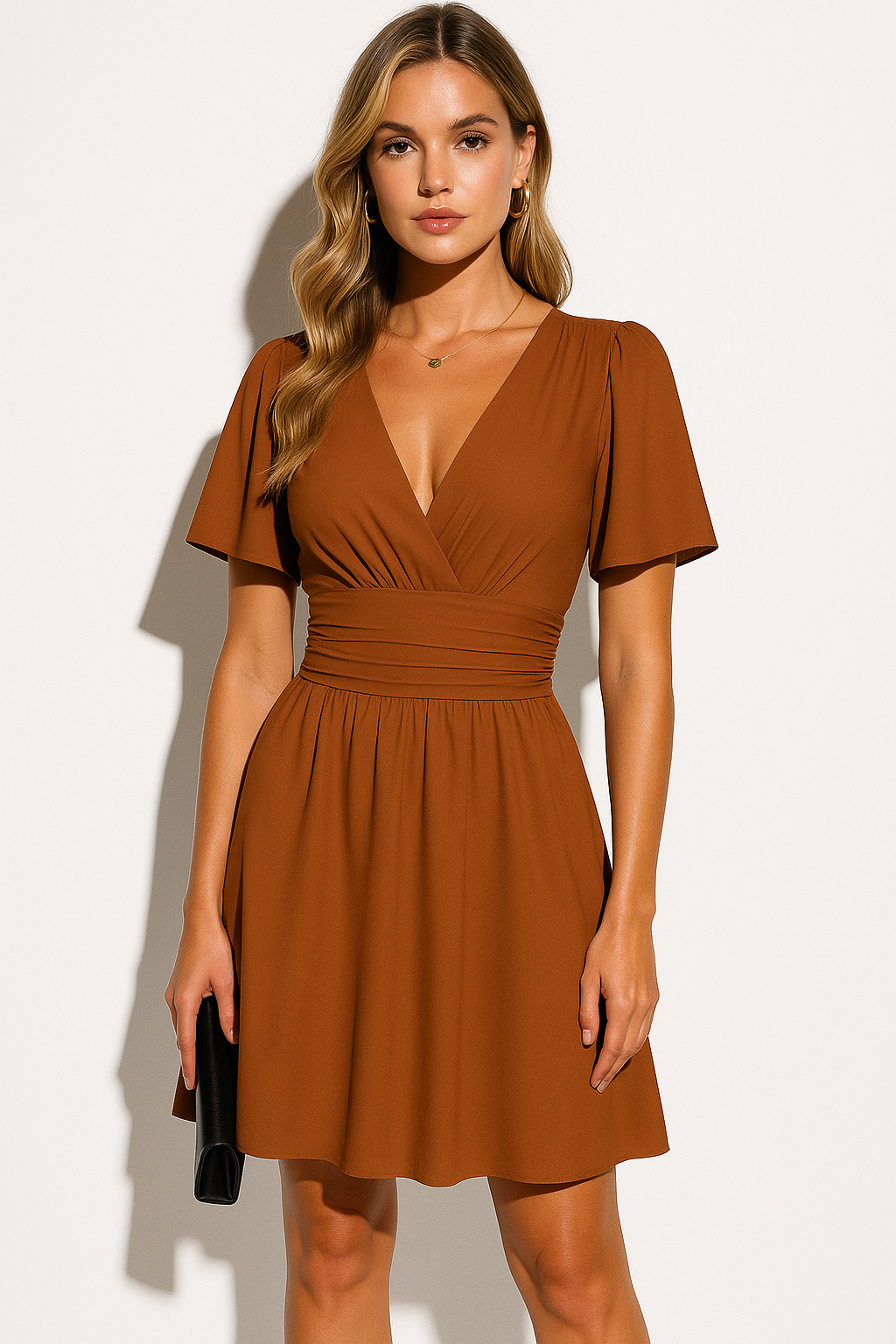 Women’s Short Sleeve V-Neck A-Line Mini Dress 2