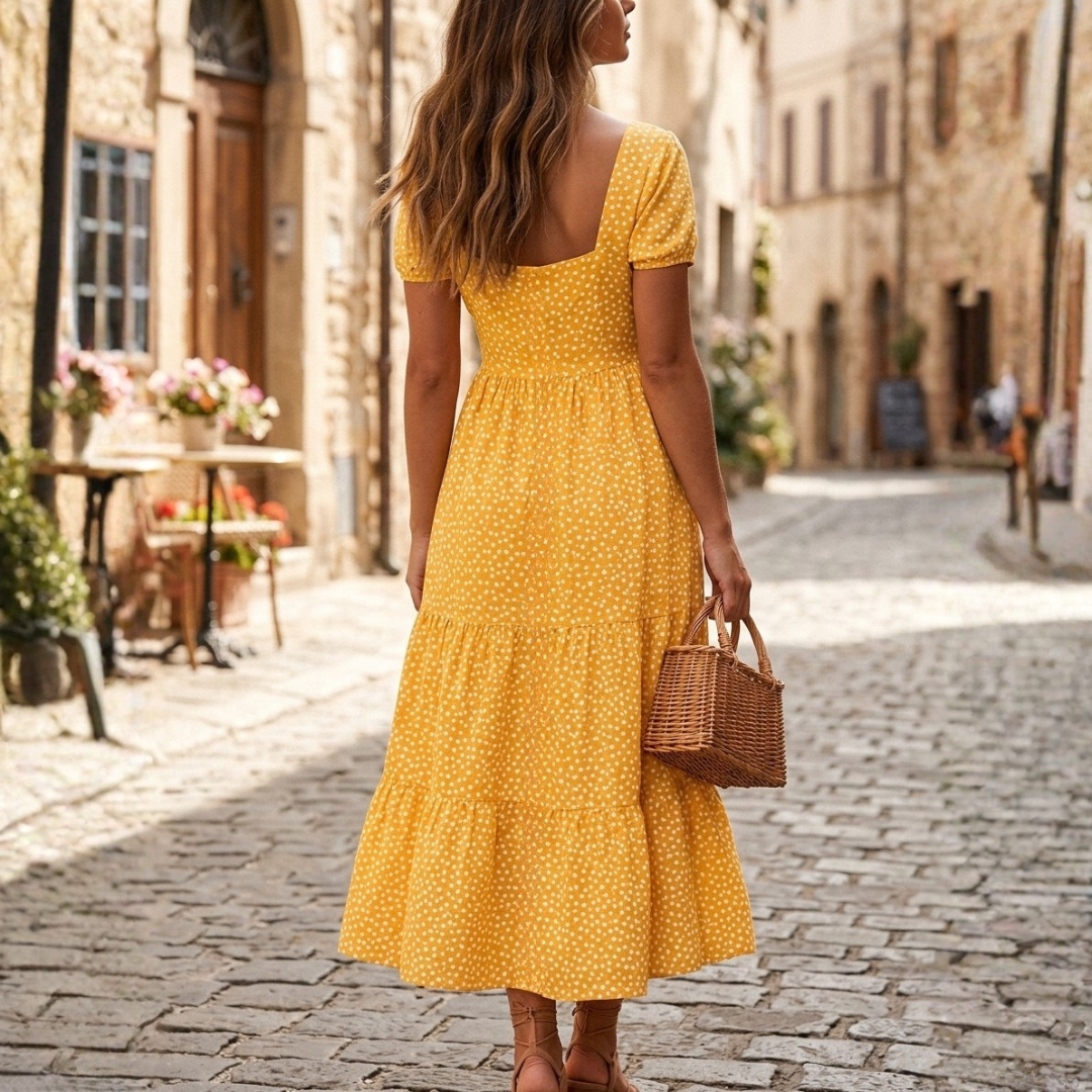 Women's Summer Floral Maxi Dress with Square Neckline 1