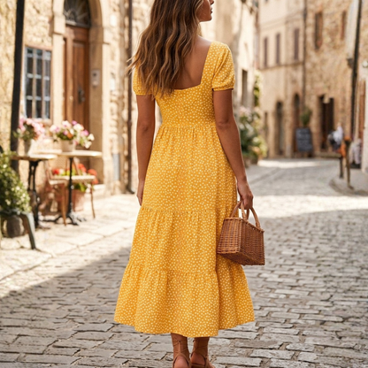 Women's Summer Floral Maxi Dress with Square Neckline 1