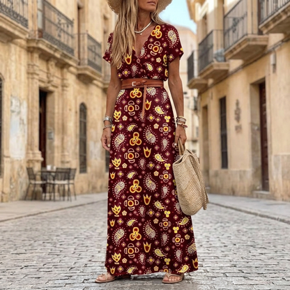 Women's Summer Floral Midi Dress with V-Neck and Puff Sleeves 6