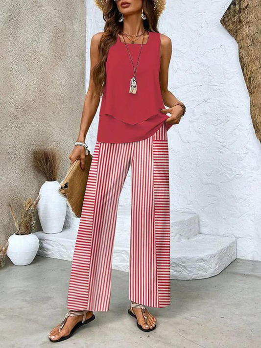 Women's Two-Piece Set | Round-neck Top Wide-leg Pants 3