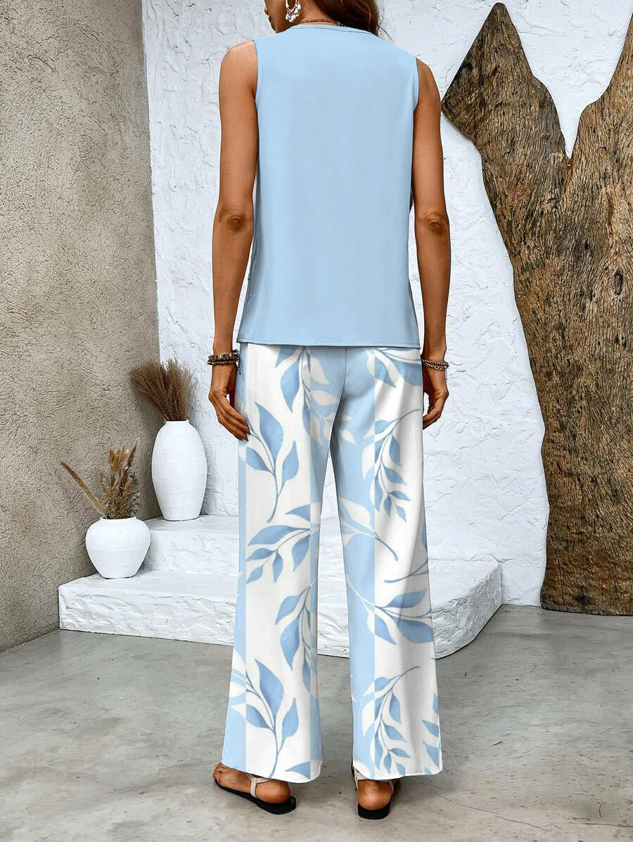 Women's Two-Piece Set | Round-neck Top Wide-leg Pants 7